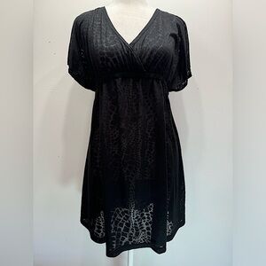 Cover Me Swimsuit Coverup Black Sheer Leopard Print Textured Empire Waist Size L